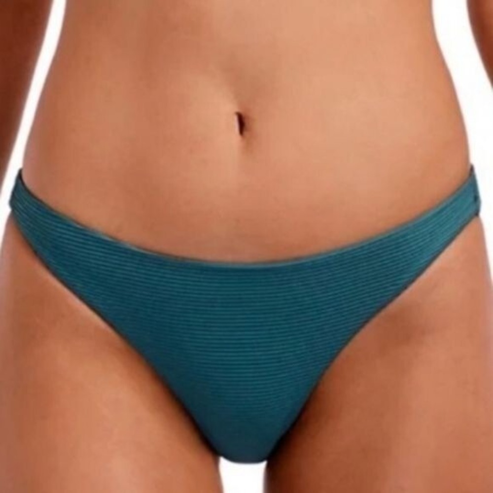 VITAMIN A Swim Bikini Bottom Sz 12 Luciana Hipster Teal Ribbed Reversible Preppy